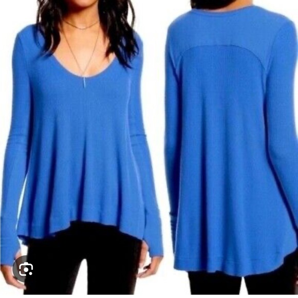 Free People Royal Blue Malibu Thermal Top S - Picture 2 of 4